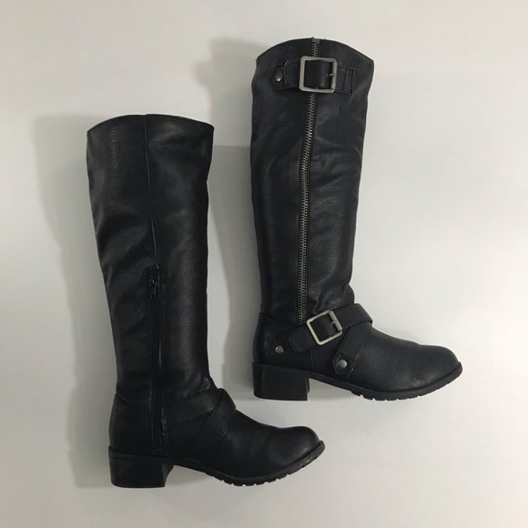 (SOLD) SO Black Faux Leather Tall Riding Boots - Picture 2 of 7